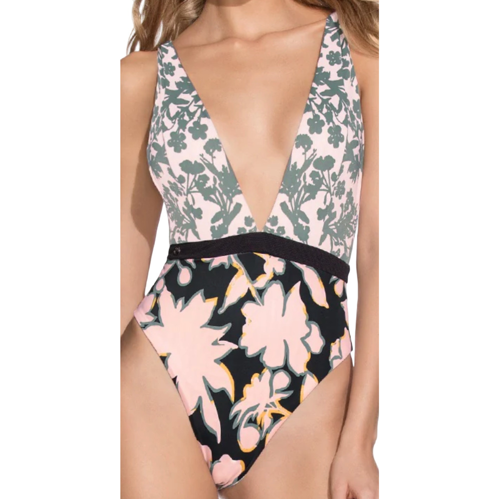 NEW MAAJI PLUNGE FLORAL TIE REVERSIBLE ONE PIECE SWIMSUIT SIZE M